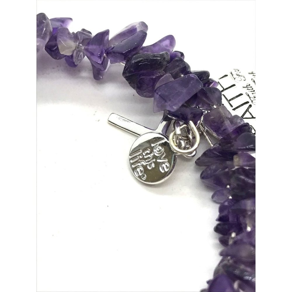 Love This Life Faith Cross Charm semi precious Stone Wrap Bangle Bracelet purple - Picture 6 of 8